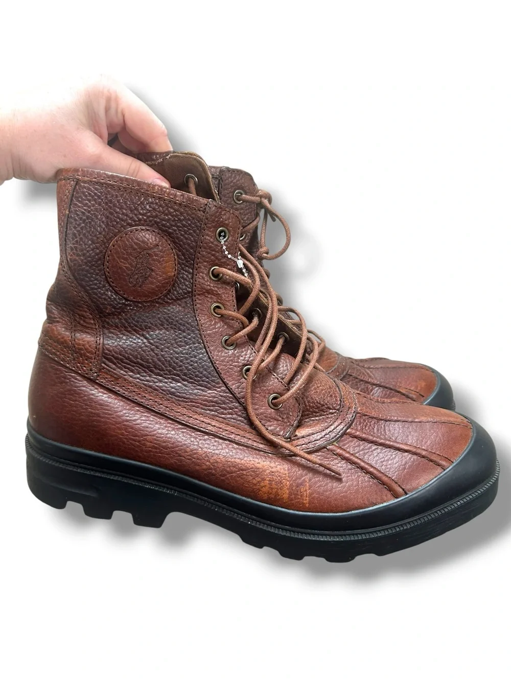 Polo Ralph Lauren Udel Men's Duck Boots Dark Brown Leather Boots Size 12D